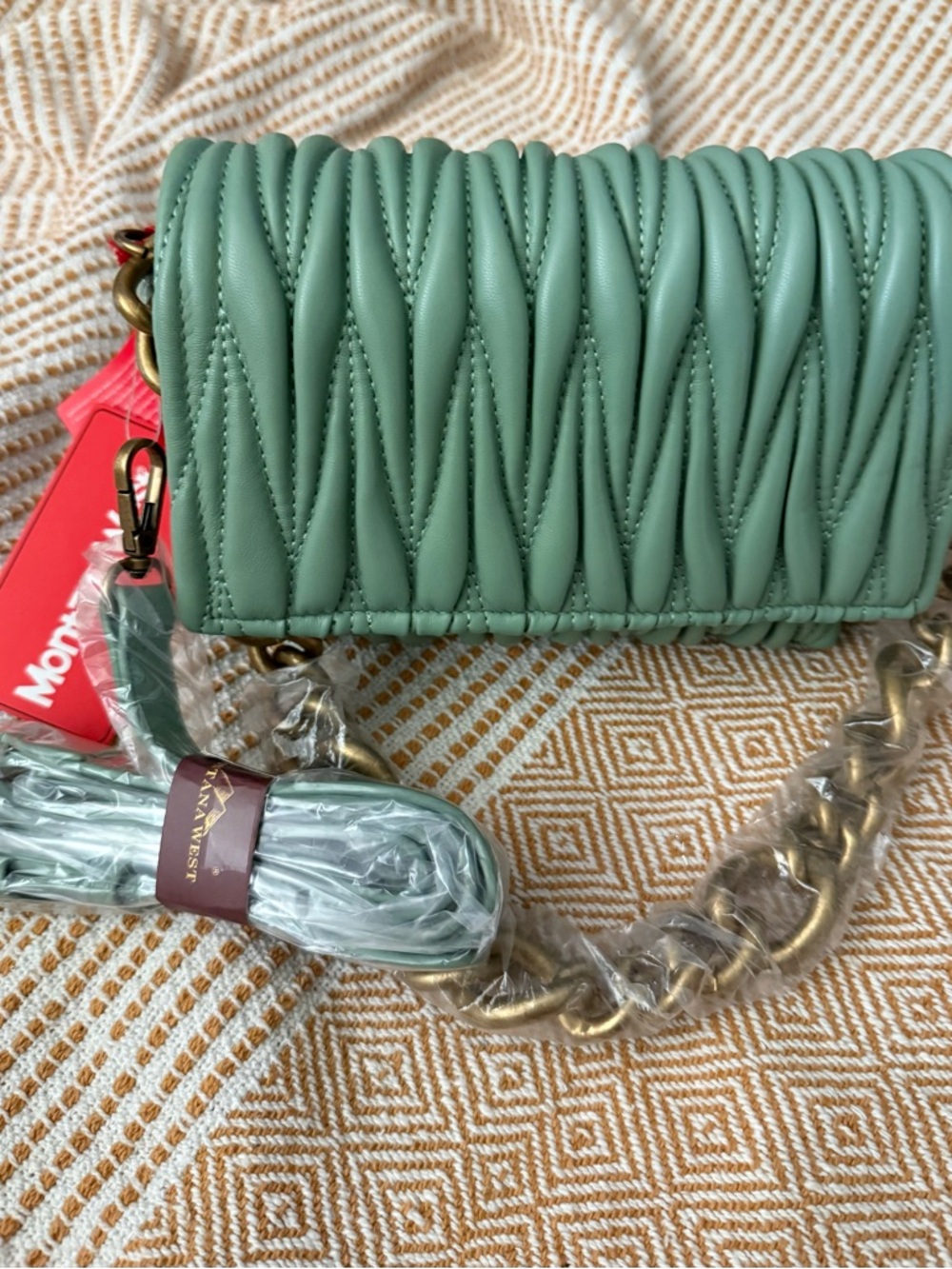 Montana West Quilted Green Shoulder Bag with Chain Strap and crossbody strap NWT